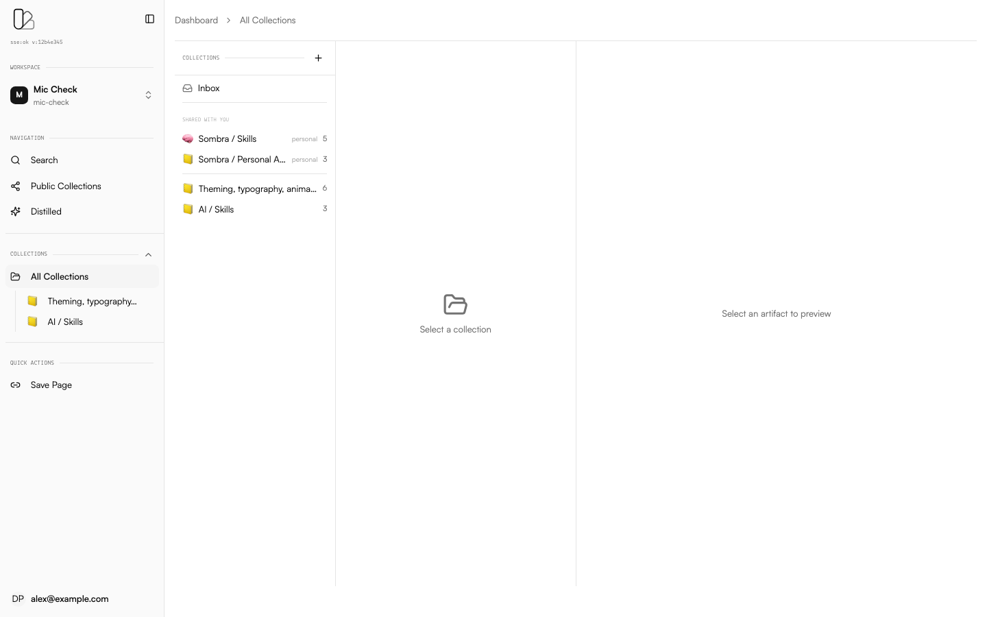 All collections view showing Inbox, shared collections, and owned collections